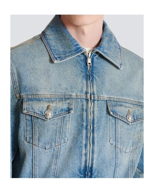 Balmain Blue Cropped Lined Denim Jacket for men