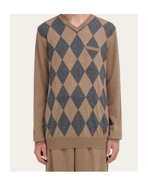 Ferragamo Brown Ferragamo V-Neck Jumper for men