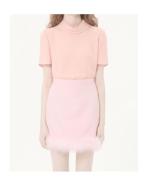 Valentino Pink Georgette Mock Neck Short-Sleeved Top