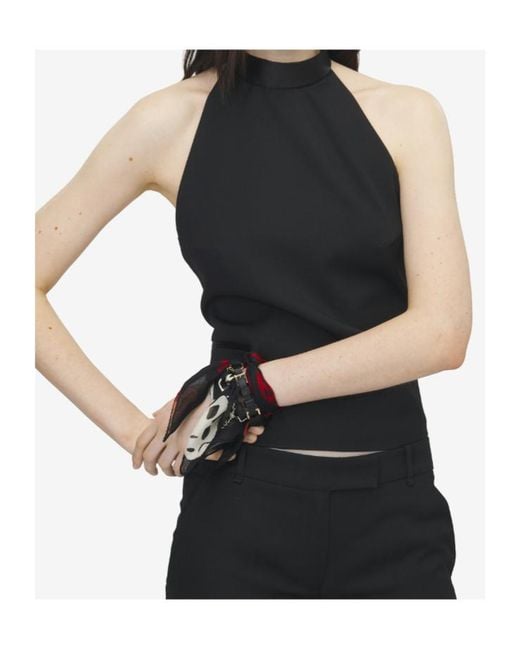 McQueen Black Skull Print Silk Bracelet
