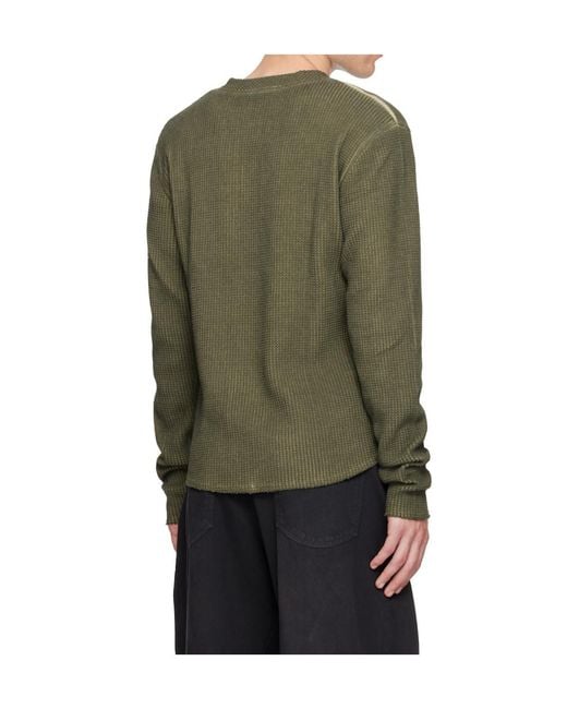 424 Green Waffle Henley Shirt for men
