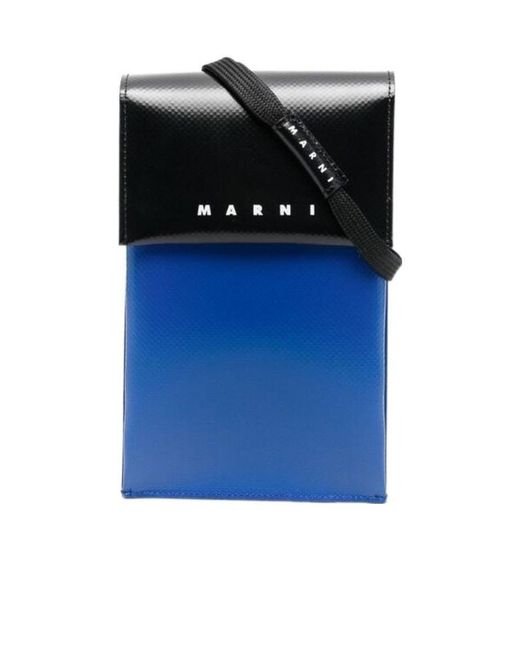 Marni Blue Logo Printed Two Toned Strappy Phone Pouch for men