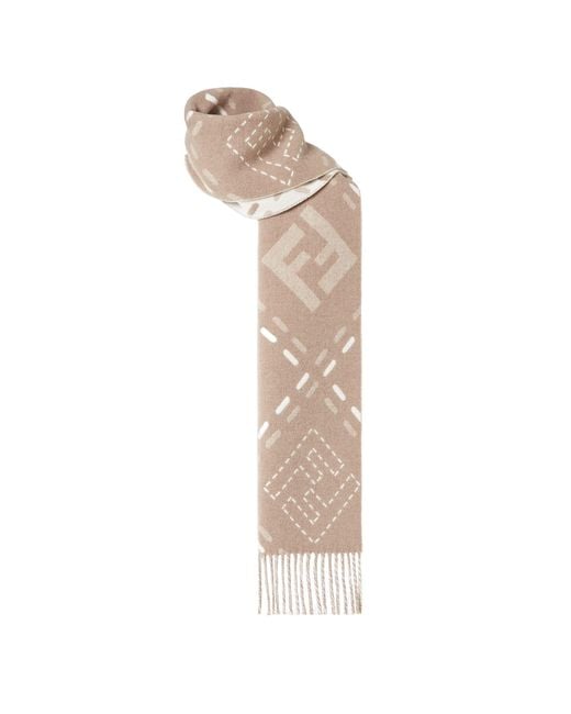 Fendi White Ff Jacquard Fringed-Edge Scarf