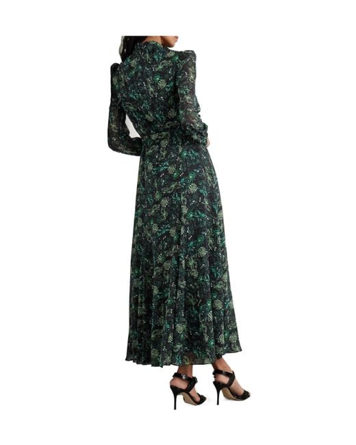 Saloni Green Floral Print Silk Dress