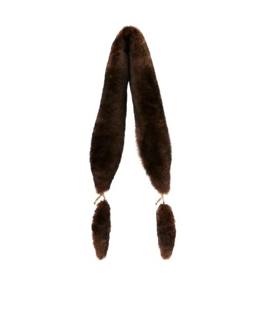 Chloé Black Lamb-Fur Chain-Embellished Scarf