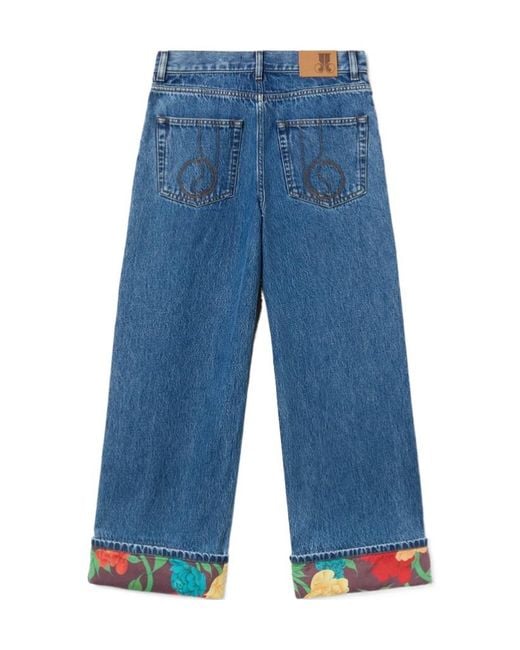 LaDoubleJ Blue Floral Cuff Embroidered Jeans