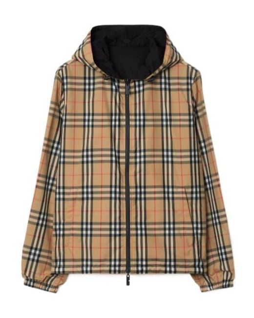Burberry Brown Checked Zip-Up Hooded Bomber Jacket for men