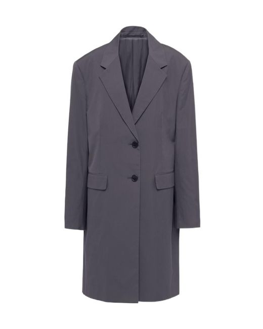Prada Blue Triangle Logo Single Breasted Coat