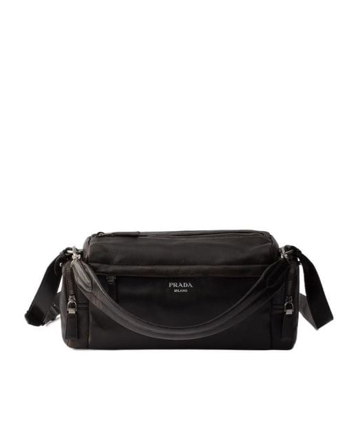 Prada Black Distressed Zipped Shoulder Bag for men