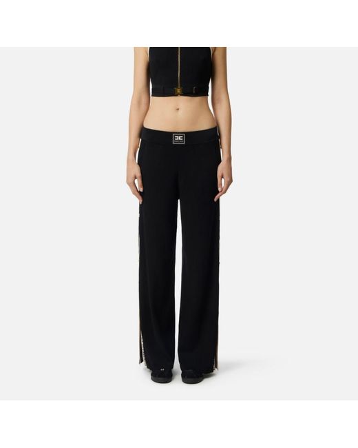 Elisabetta Franchi Black Shiny Bands Trousers