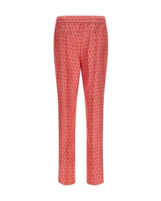 Ferragamo Red Pattern Casual Pants