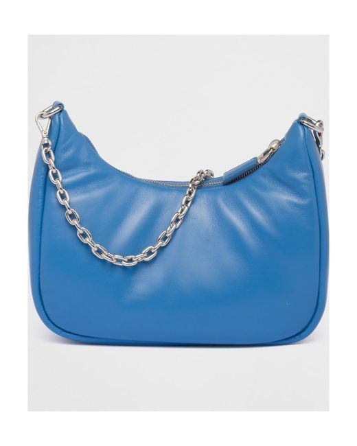 Prada Blue Logo Plaque Chain-Linked Shoulder Bag