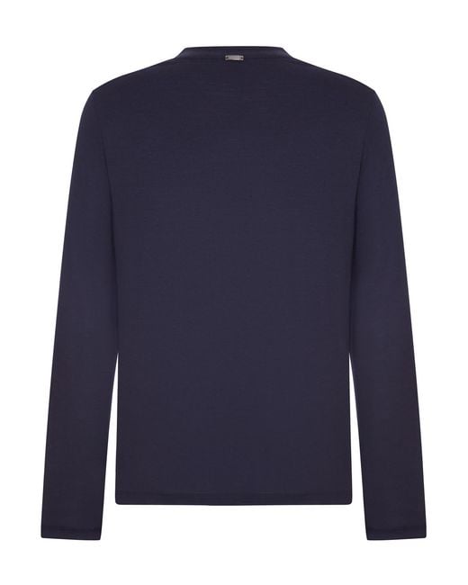 Herno Blue Long-Sleeve Wool T-Shirt for men