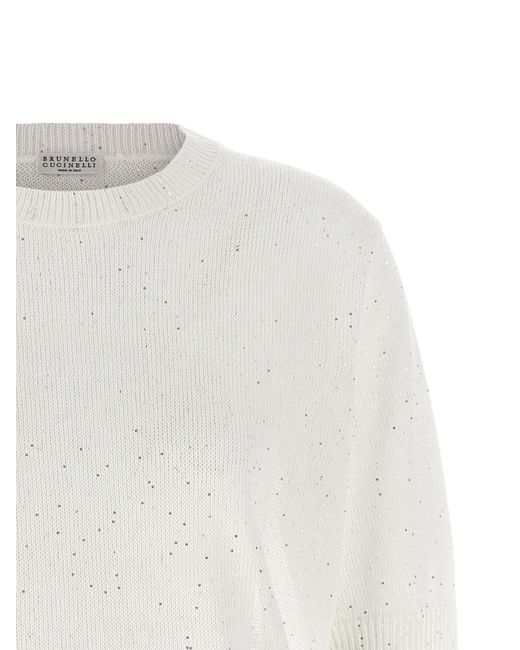 Brunello Cucinelli White Sequin Sweater