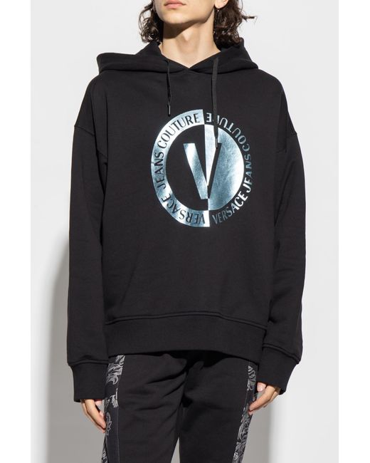 Versace Jeans Blue Couture Logo Printed Drawstring Hoodie for men