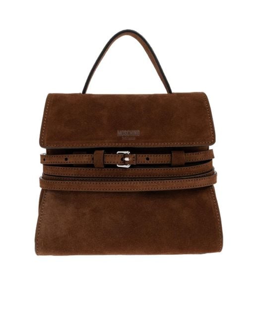 Moschino Brown Logo Detailed Top Handle Handbag