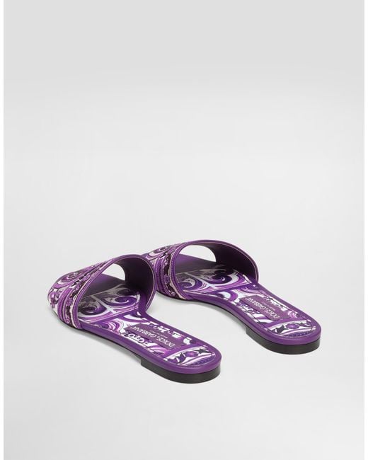Dolce & Gabbana Purple Logo Detailed Slip-On Slides