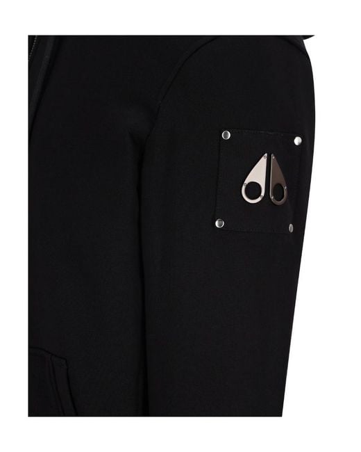 Moose Knuckles Black Logo-Plaque Drawstring Zipped Hoodie for men