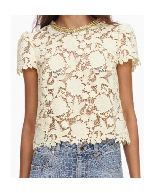 Self-Portrait Blue Embellished Floral Lace Top