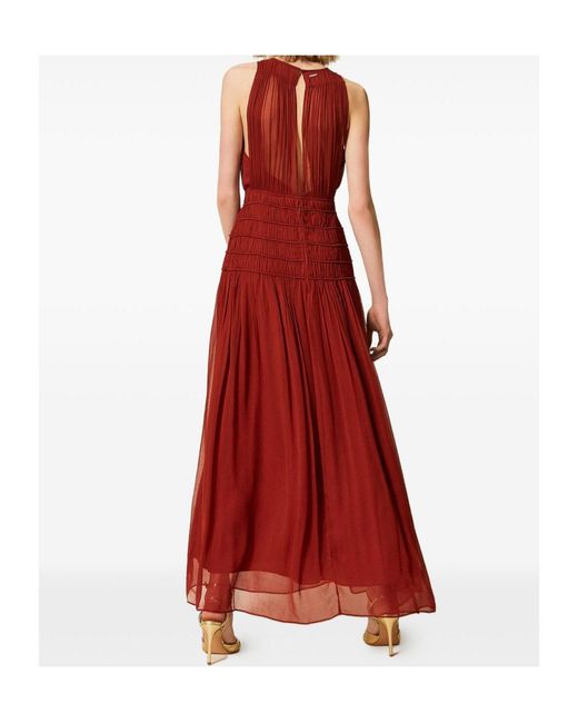 Twinset Red Pleated Long Dress