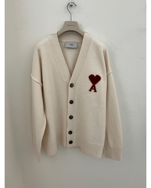 AMI Natural Ami De Coeur V-Neck Cardigan for men