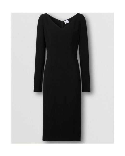 Burberry Black V-Neck Long-Sleeve Cady Dress