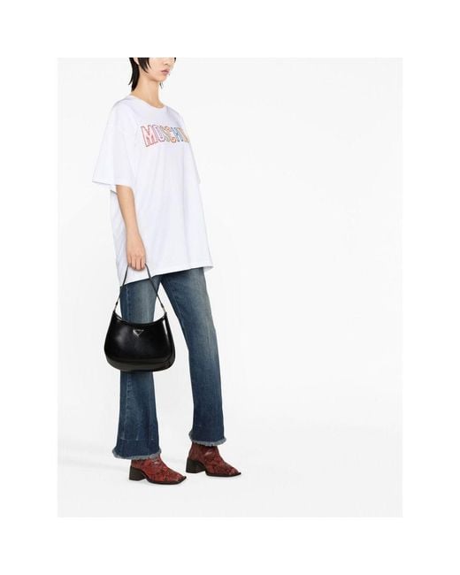 Moschino White Maxi Logo Embroidered Crewneck T-Shirt