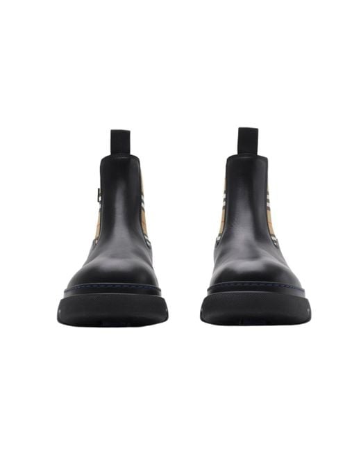 Burberry Black Check Pattern Ankle Boots for men