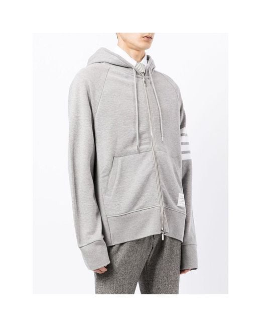 Thom Browne Gray Classic Loopback-Bar Zip-Up Hoodie for men