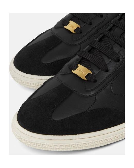 Versace Black Logo-Plaque Lace-Up Sneakers for men
