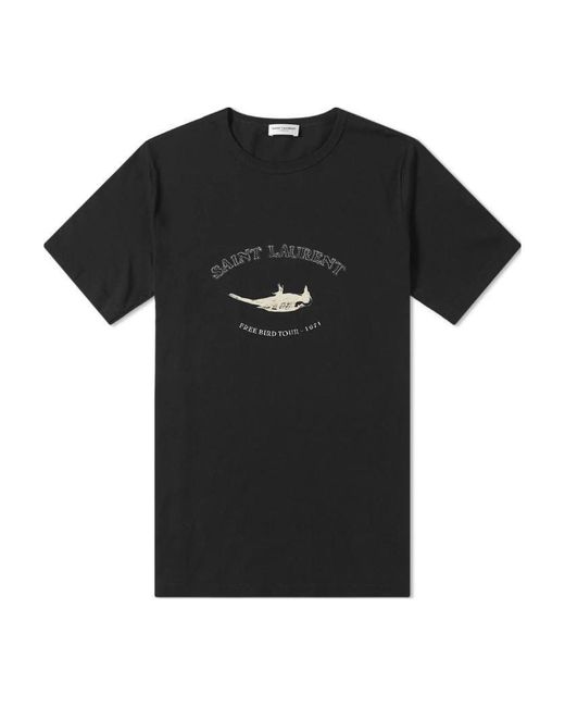 Saint Laurent Black Cotton Logo Printed T-Shirt for men