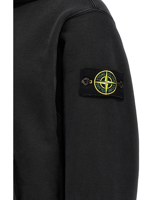 Stone Island Black Compass Patch Drawstring Hoodie for men