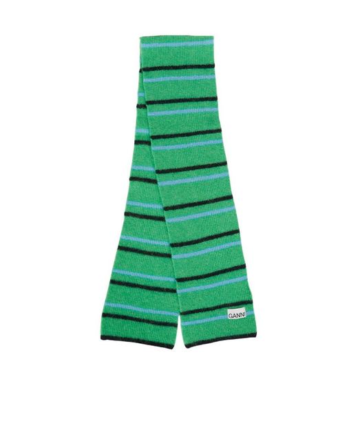 Ganni Green Soft Wool Scarf