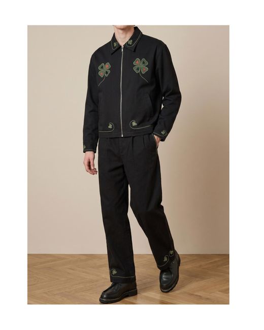 Bode Black Lucky Draw Cropped Casual Pants for men