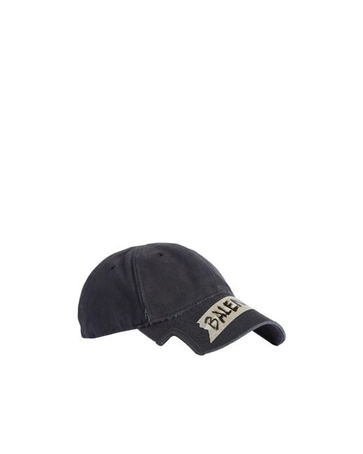 Balenciaga Black Masking Tape Distressed Baseball Cap for men