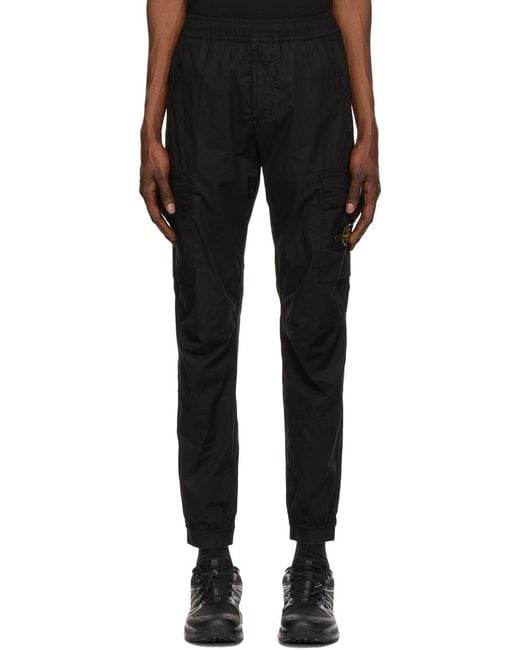 Stone Island Black Logo Patch Technical Cargo Pants for men