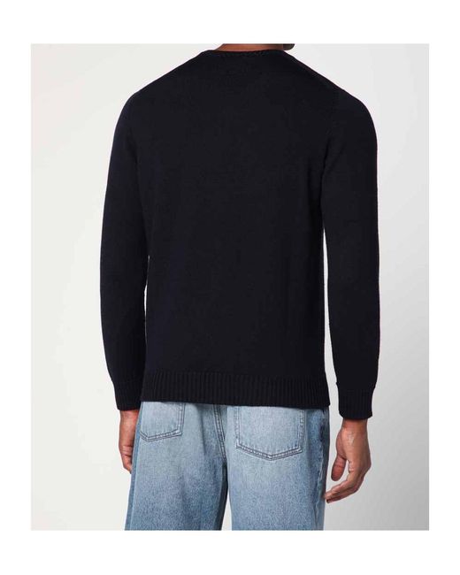 Drumohr Blue Merino Wool Crew-Neck Sweater for men