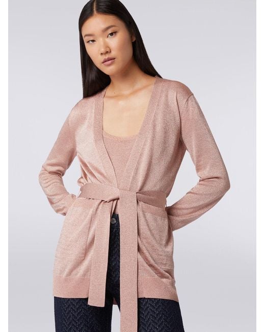 Missoni Pink Metallic-Threading V-Neck Belted Cardigan