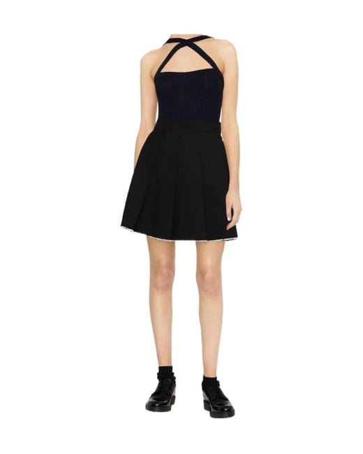 Patou Black Cross-Strap Cable Knitted Top
