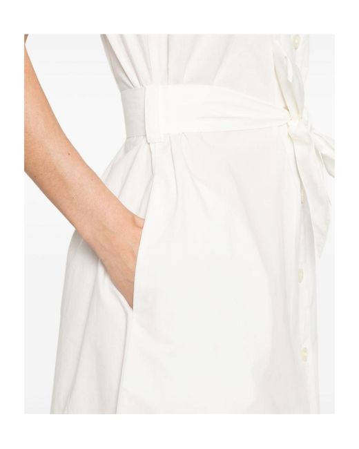 Woolrich White Sleeveless Tie-Waisted Dress