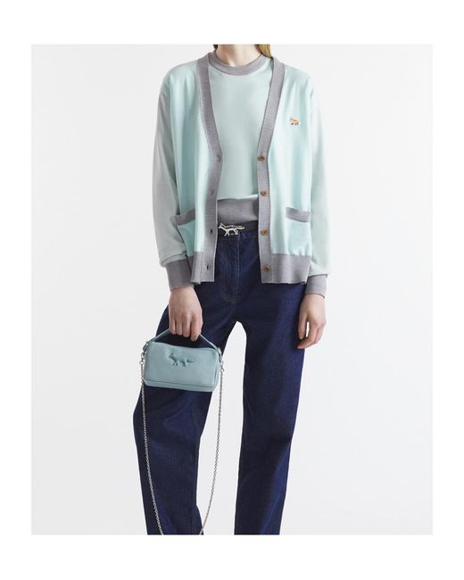 Maison Kitsuné Blue Maison Kitsuné Baby Fox Patch Color Block Knit Cardigan