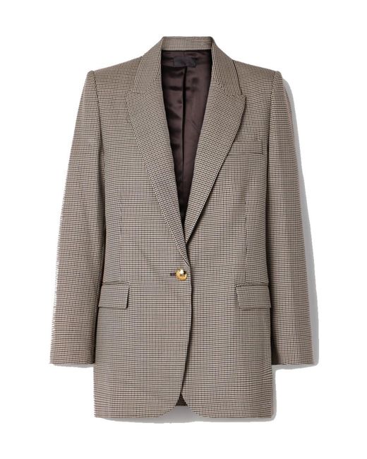 Nili Lotan Brown Houndstooth Single-Breasted Suit Jacket