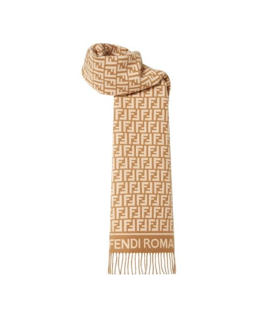 Fendi White Ff Jacquard Fringed-Edge Scarf