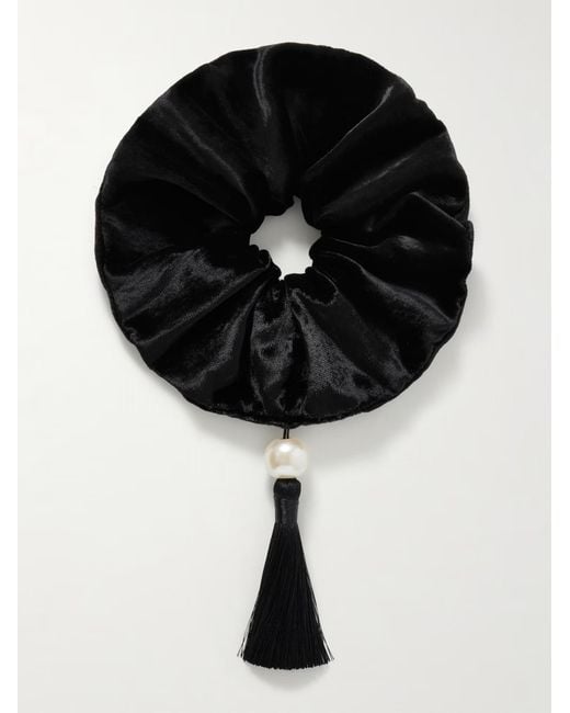 Jennifer Behr Black Tassel Velvet Isadora Pony Wrap