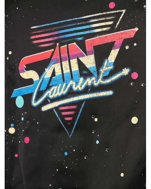 Saint Laurent Black Logo Print Varsity Jacket