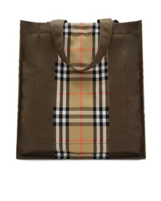 Burberry Green Checked Logo Patch Tote Bag for men