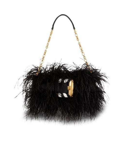 Balmain Black Anthem Feather-Detail Shoulder Bag