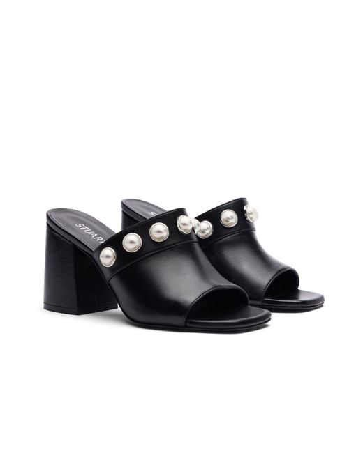 Stuart Weitzman Black Square-Headed High-Heeled Slippers