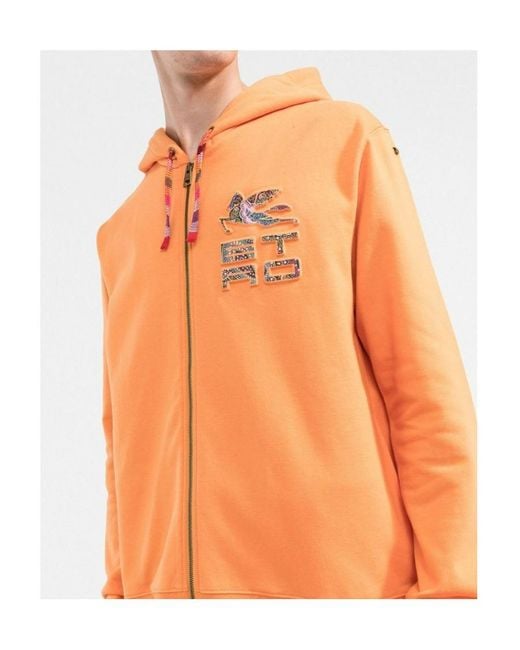 Etro Orange Logo-Debossed Zip-Up Hoodie for men