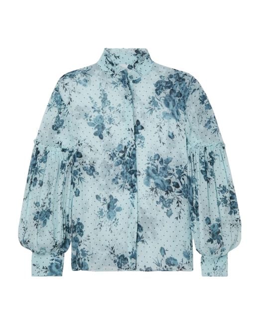 Erdem Blue Ruffle Print Shirt